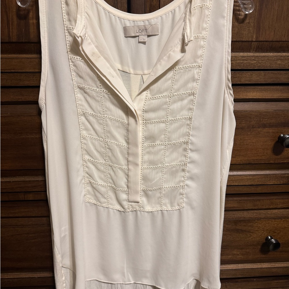 LOFT White Sleeveless Buttoned Blouse